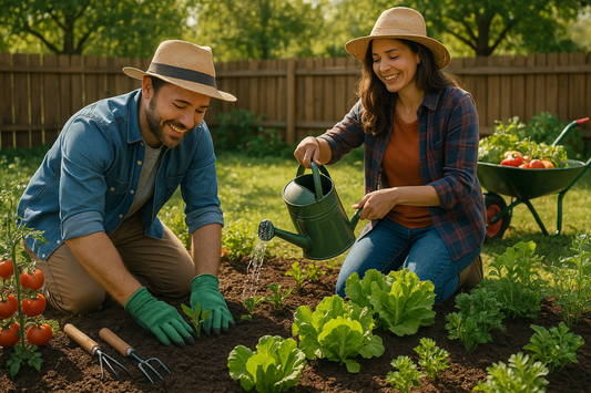 generate a man and a woman doing gardening
